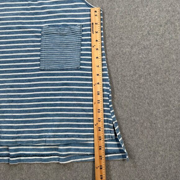 Life In Progress Stripe Pocket Tank Top Womens X-Small Chambray White Scoop Neck - Picture 5 of 6